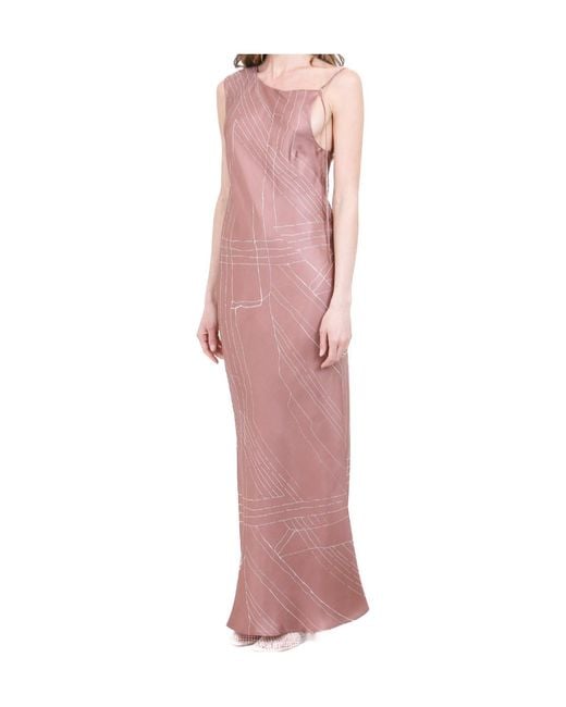Alysi Pink Asymmetric Printed Maxi Dress