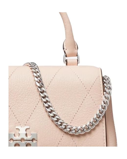 Tory Burch Natural Charlie Logo Plaque Quilted Crossbody Bag