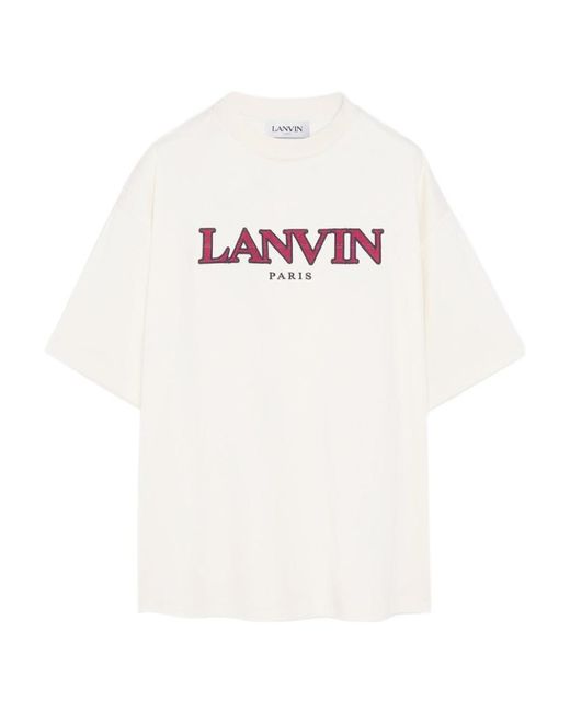 Lanvin White Logo Embroidered Crewneck T-Shirt