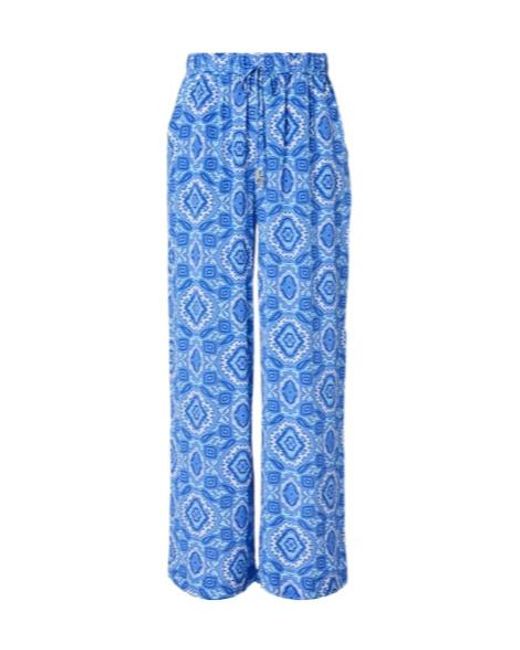 Heidi Klein Blue Printed Silk Wide-Leg Pants