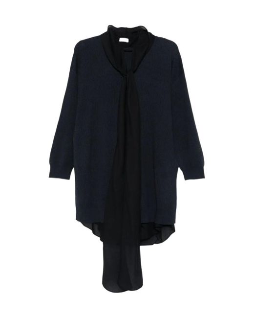 Brunello Cucinelli Blue Ribbed Tie-Neck Dress