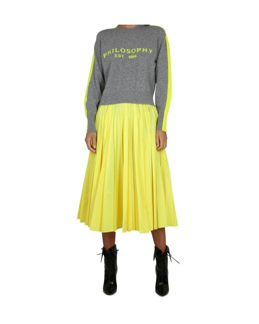 Philosophy Di Lorenzo Serafini Yellow Pleated Mid-Length Flared Skirt