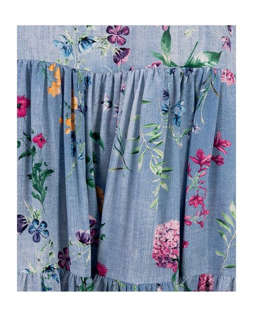 Ermanno Scervino Blue Floral-Print Silk Mini Dress