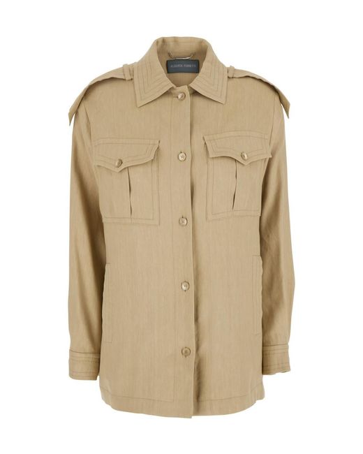 Alberta Ferretti Natural Stitched Shirt Jacket
