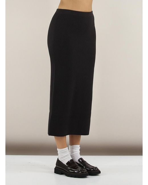 Twinset Black Ribbed Midi Skirt