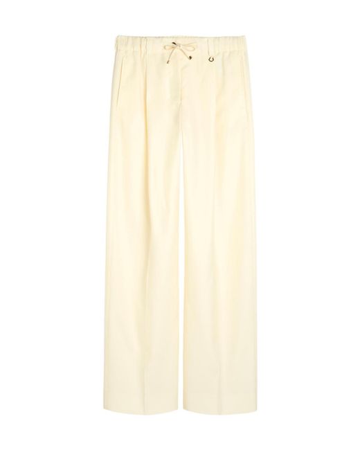 Moncler Natural Drawstring Straight-Leg Wool Trousers