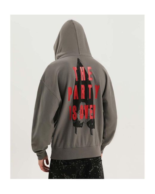 1989 STUDIO Gray Graphic Back Print Hoodie for men