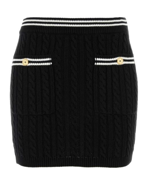 Alessandra Rich Black Stripe Trim Cable-Knitted Mini Skirt
