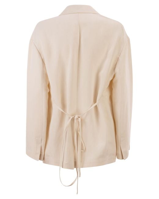 Brunello Cucinelli Natural Fluid Viscose And Linen Twill Jacket With Jewellery