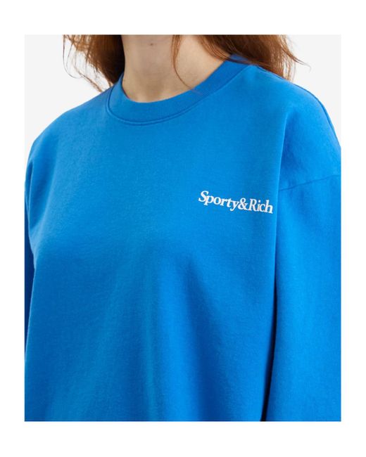 Sporty & Rich Blue Health Is Wealth Crew Sweatshirt