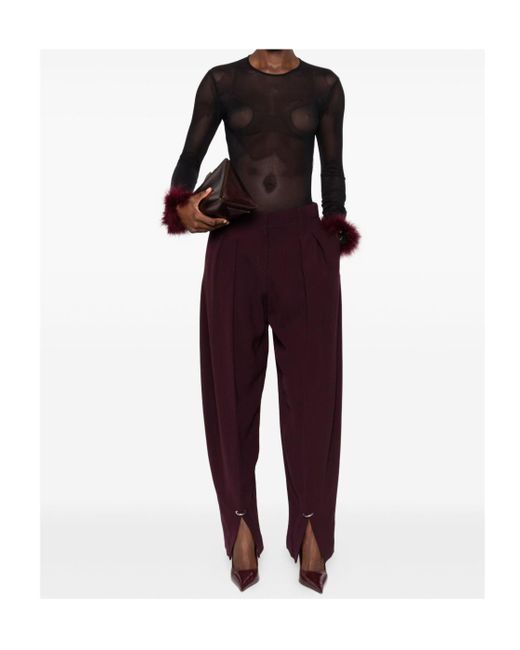 Mugler Black Mesh-Panel Feather-Cuff Top