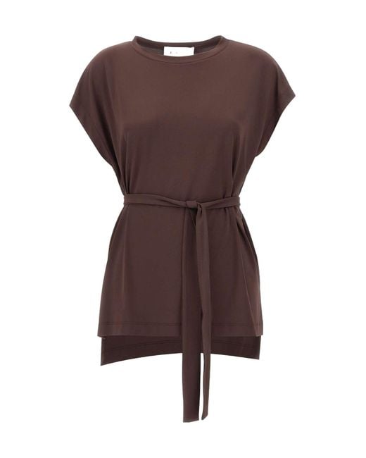 Kaos Brown Belted Cap-Sleeve Top