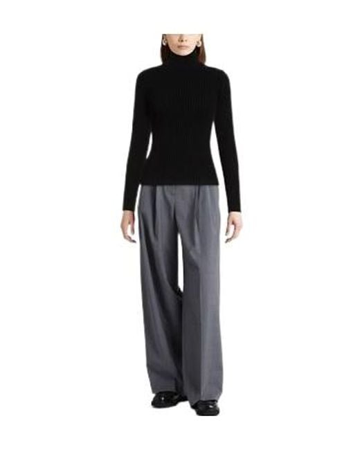 Max Mara Black Ribbed Turtleneck Knit Top