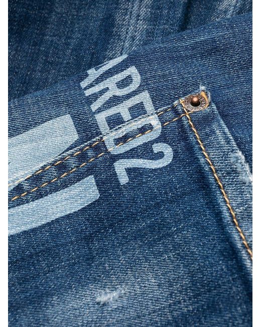 DSquared² Blue Logo-Print Distressed Jeans