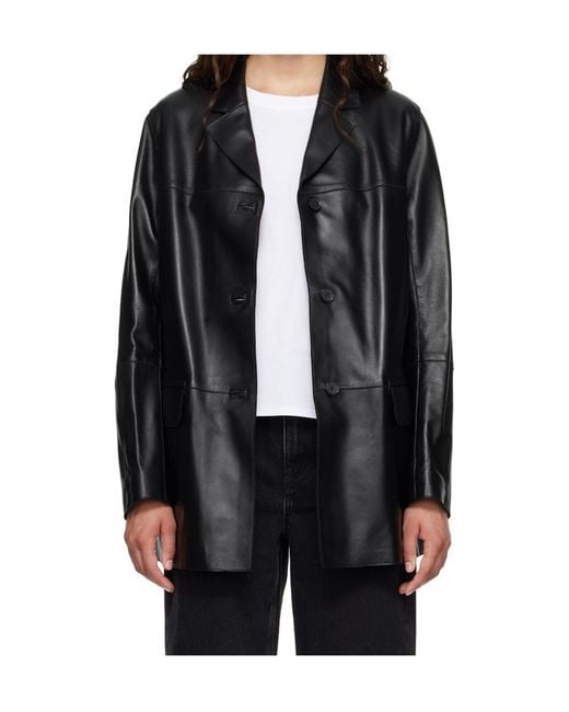 Loulou de Saison Black Nari Notch-Lapel Leather Jacket