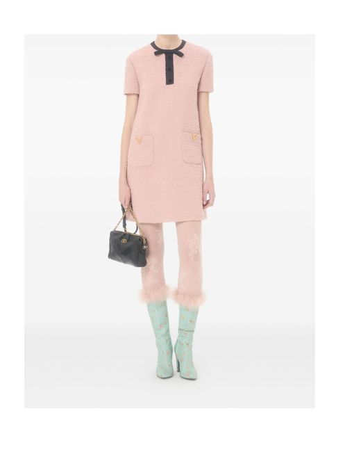 Valentino Pink Bow Detailed Crewneck Mini Dress