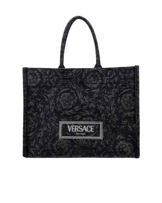 Versace Black Athena Barocco Jacquard Large Tote Bag