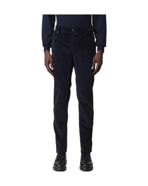 Jacob Cohen Blue Low-Rise Corduroy Trousers for men