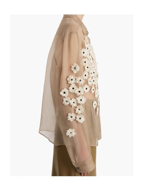 Khaite Natural Argo Floral Applique Silk Button-Down Top