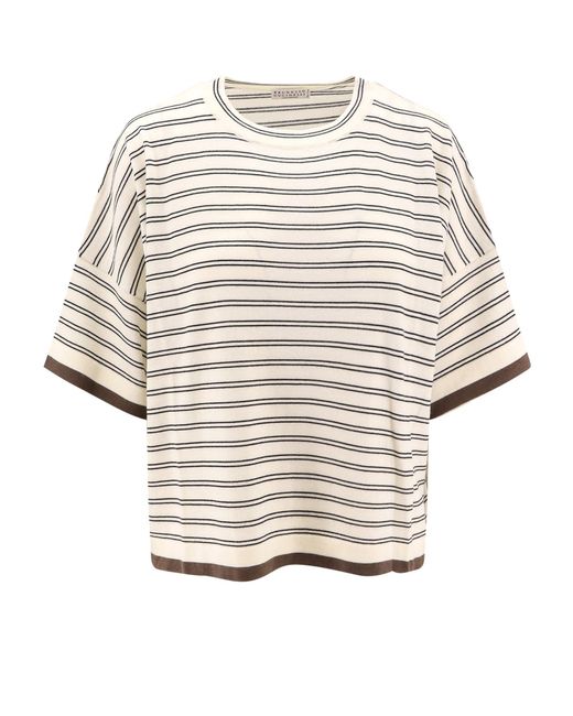 Brunello Cucinelli Natural Striped Crewneck Jumper