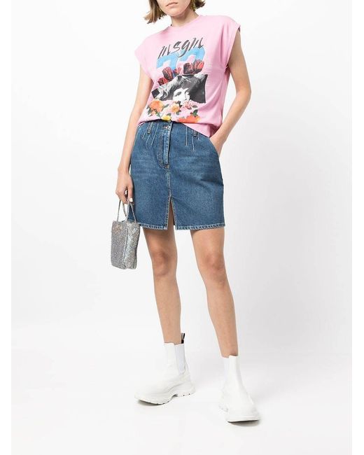 MSGM Pink Pattern Printed T-Shirt