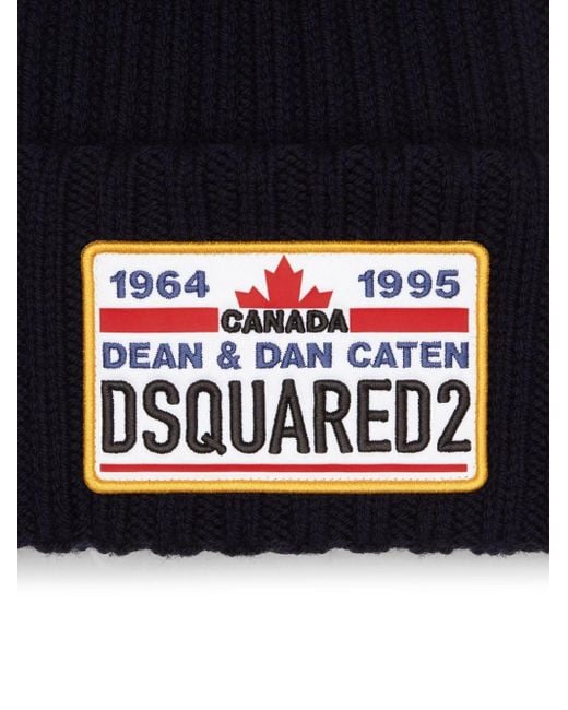 DSquared² Blue Logo Embroidered Turn-Up Beanie for men