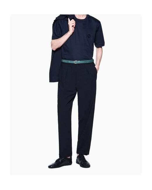 Giorgio Armani Blue Logo Embroidered Crewneck T-Shirt for men