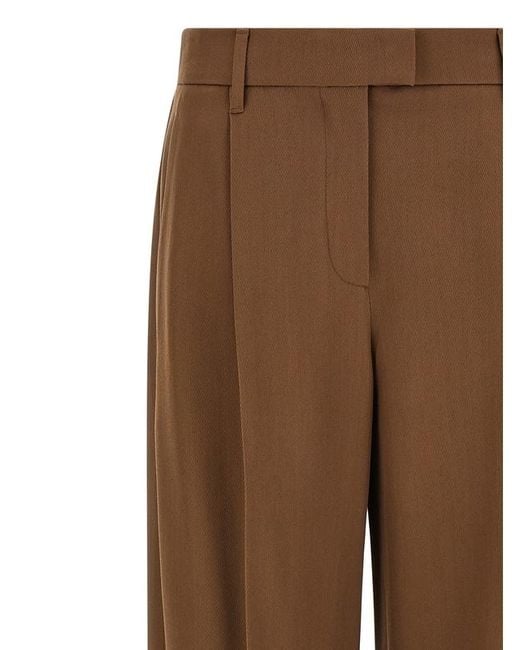 Brunello Cucinelli Brown Pleated Wide Leg Pants