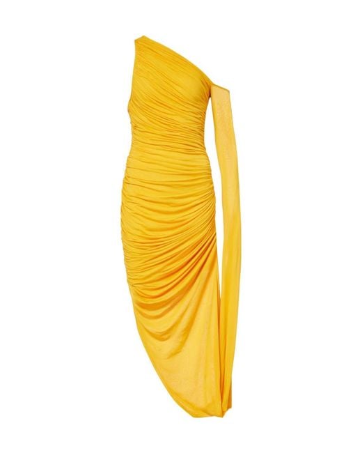 Mugler Yellow Draped One-Shoulder Jersey Maxi Dress