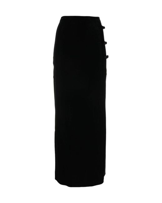 Ganni Black Velvet Bow-Embellished Maxi Skirt