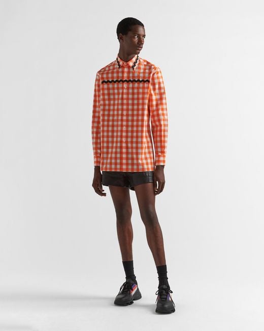 Prada Orange Check-Printed Buttoned Shirt for men