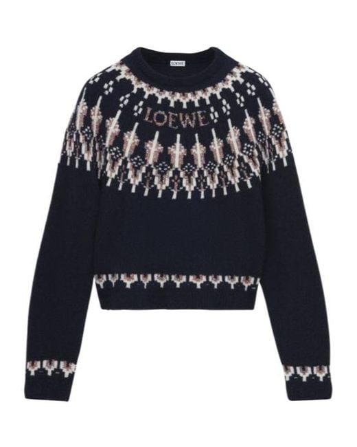 Loewe Blue Wool-Blend Fair Isle Sweater