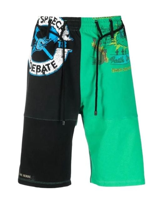 MARINE SERRE Green Graphic-Print Track Shorts for men