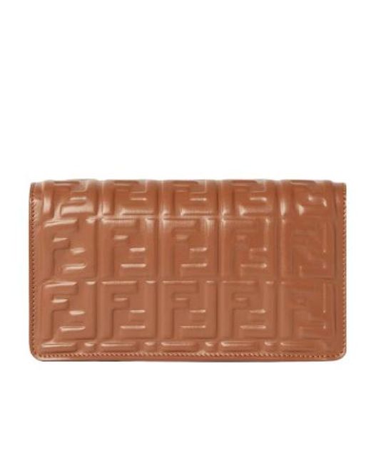 Fendi Brown Baguette Ff Embossed Chain-Linked Wallet