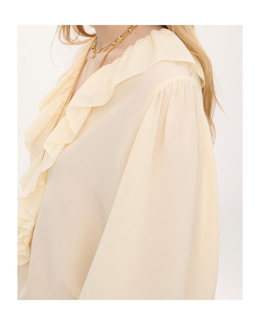 Chloé Natural Chloé Ruffled V-Neck High-Low Top