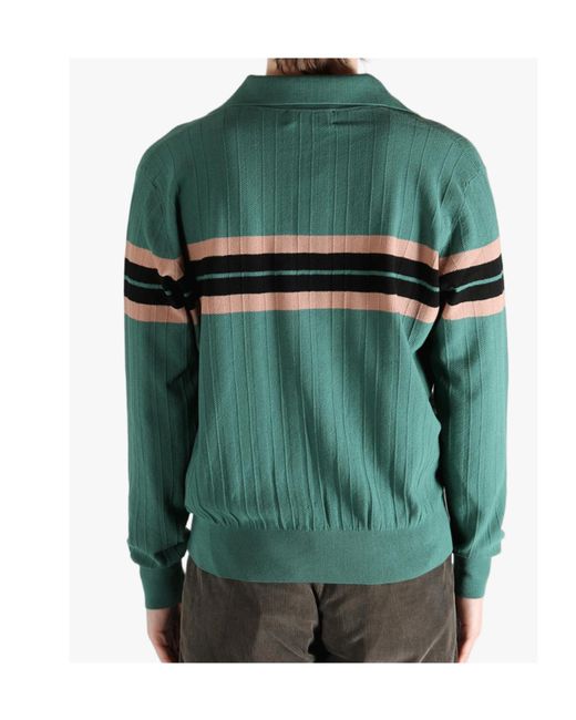 Dries Van Noten Green V-Neck Striped Jumper for men