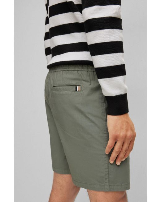 Boss Gray Logo-Patch Drawstring Cotton Shorts for men