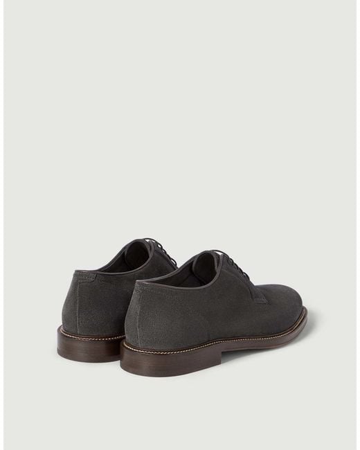 Brunello Cucinelli Black Reversed Calfskin Derbys for men