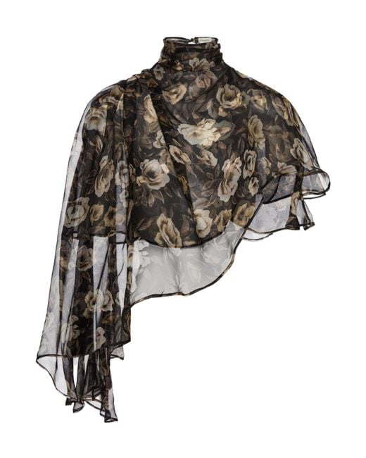 Magda Butrym Black Floral High-Neck Top