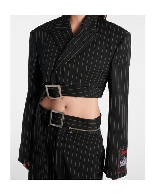 Jean Paul Gaultier Black Pinstripe Cropped Blazer