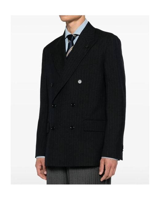 Lardini Black Pinstripe Double-Breasted Blazer for men