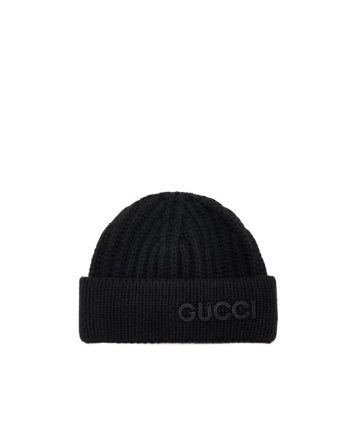 Gucci Black Wool Cashmere Hat With Embroidery