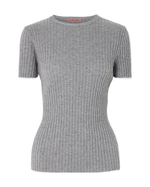 The Elder Statesman Gray Ribbed Cashmere Short-Sleeved Knit Sweater