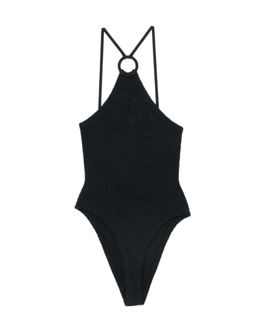 Hunza G Black Jasmine Tonal Hoop Swimsuit