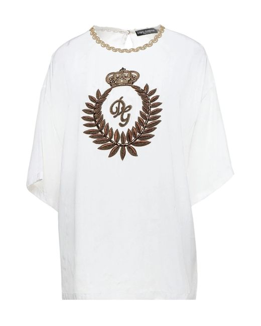Dolce & Gabbana White Solid-Colored Short-Sleeved Top