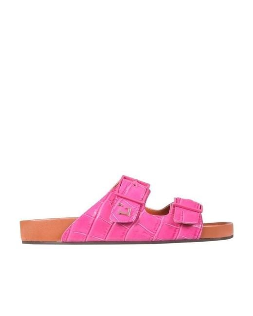 L'Autre Chose Pink Buckle Embossed Sandals