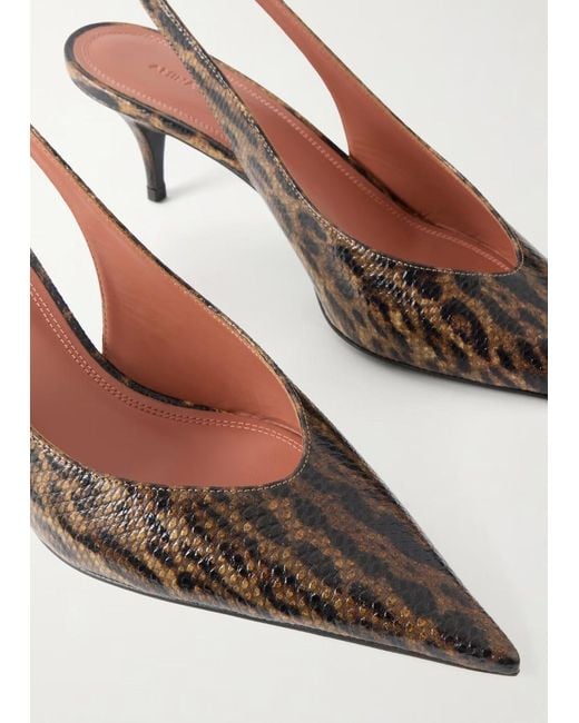 AMINA MUADDI Brown Anok Sling 55 Snakeskin Pointed-Toe Mid-Heel Shoes