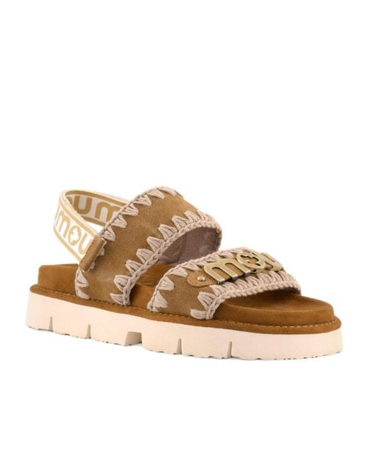 Mou Brown Bio Logo Strap Platform Sandals