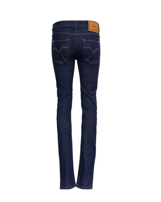 Versace Blue Logo Patch Straight-Leg Jeans for men
