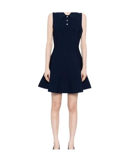 Theory Blue Polo-Collar A-Line Dress